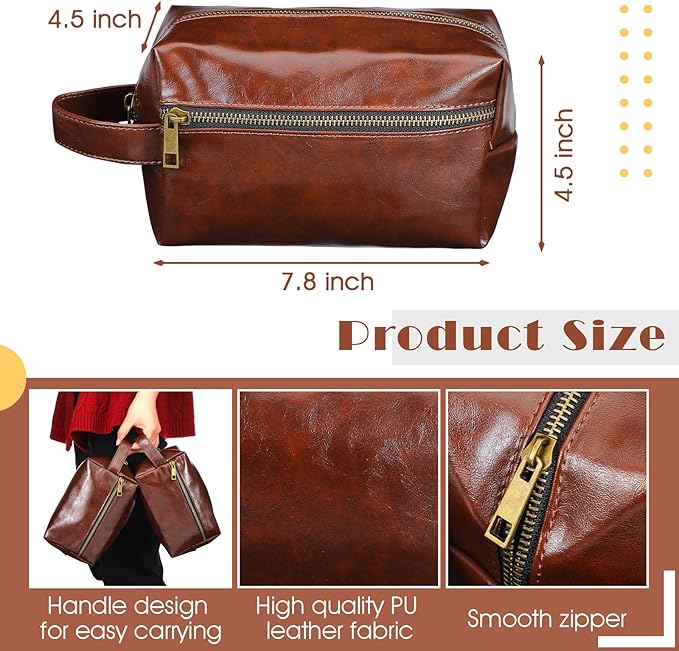 Hillban 10 Pcs Groomsmen Gift Leather Toiletry Bag for Men Travel Shaving Kit Bathroom Bag Make up Cosmetic Proposal Supplies for Wedding Favor Grooming Anniversary Boyfriend Father(Dark Brown)