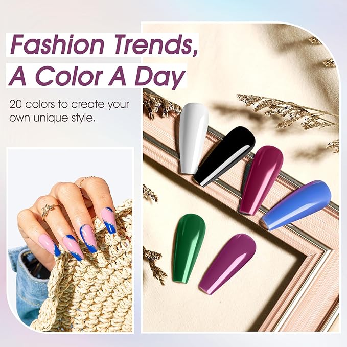 ROSALIND 24pcs Gel Polish Set with 4 Bottles of Base and Glossy Matte Glitter Top Coat Brown Purple Gel Nail Set Suitable for All Seasons