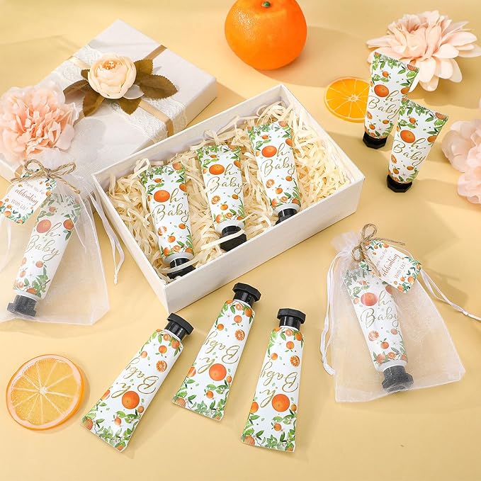48 Sets Oh Baby Little Cutie Hand Cream Gifts Bulk Baby Shower Favors Travel Size Hand Lotion for Dry Cracked with Tags Organza Bags Shower Party Supplies for Guest Kids