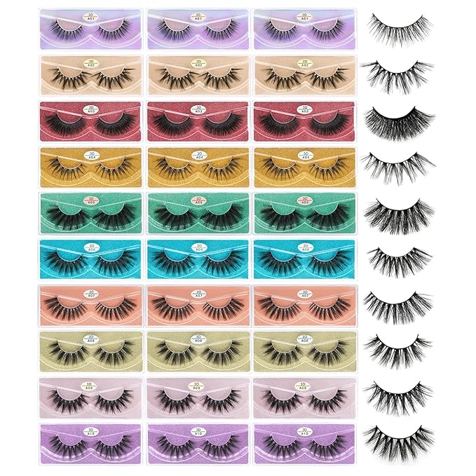 FARRED Wholesale False Lashes 30 Pairs 10 Styles Medium Length Vegan Eyelashes Fluffy Volume Strip Lashes Bulk 10 Portable Boxes Fake Eyelashes Mixed Natural Look 3D Faux Mink Lashes(mix 30pairs)