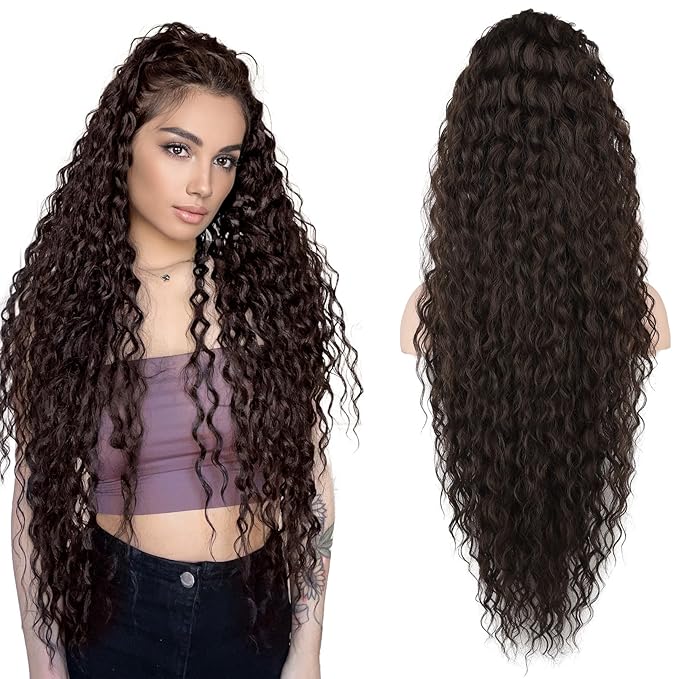 SEIKEA Ponytail Extension, 36" Long Lightweight Full Natural Curly Drawstring Ponytail Black Brown Fake Pony Tail Multi Layered Soft Clip in Hair Extensions Ponytail Synthetic Hairpiece for Women