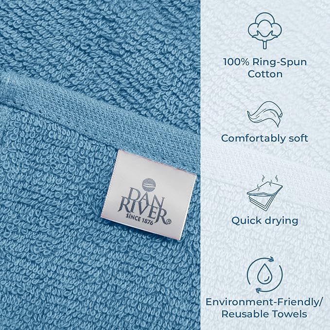 DAN RIVER 100% Cotton Washcloths 24 Pack Premium Quality Face and Body Cloth, Quick Dry Essential Towels for Bathroom, Hand, Kitchen & Cleaning, Baby Washcloths | 12X12 in | 400 GSM | M-Blue
