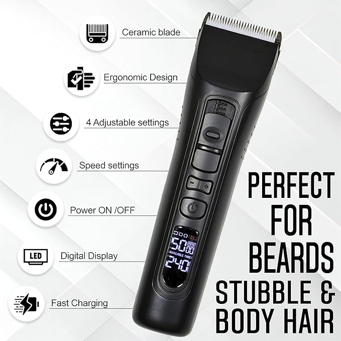 Brio Beardscape V1 Beard Trimmer for Men Professional with Low Friction Ceramic Blade, Cordless Professional Hair Trimmer for Barbers with 4 Hrs of Long Battery Timing, Ideal for Beard & Body (Black)
