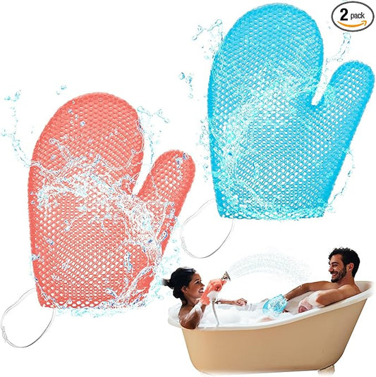 Karenhi 2 Pcs Honeycomb Exfoliating Glove Bath Mitt Body Spa Scrubber, Honeycomb Exfoliator Glove for Body Shower, Scrubber Sponge Shower Loofah, Quick Drying(Blue,Pink)