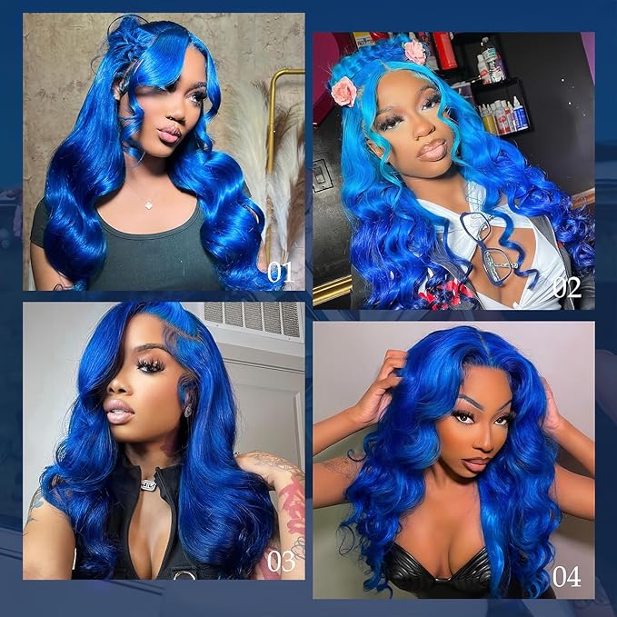 30 Inch Blue Lace Front Wig Human Hair Blue Human Hair Wig 200 Density 13x4 Body Wave HD Lace Front Wigs Human Hair Pre Plucked Human Hair Wig Color Blue Lace Frontal Wigs Human Hair