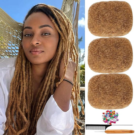Afro Kinkys Bulk Human Hair for Dreadlock Extensions,Repair Locs, Twists and Braids, 3 Packs 90 Gram100% Human Hair Afro Kinky Bulk Can be Dyed and Bleached (honey Blond, 8inch)