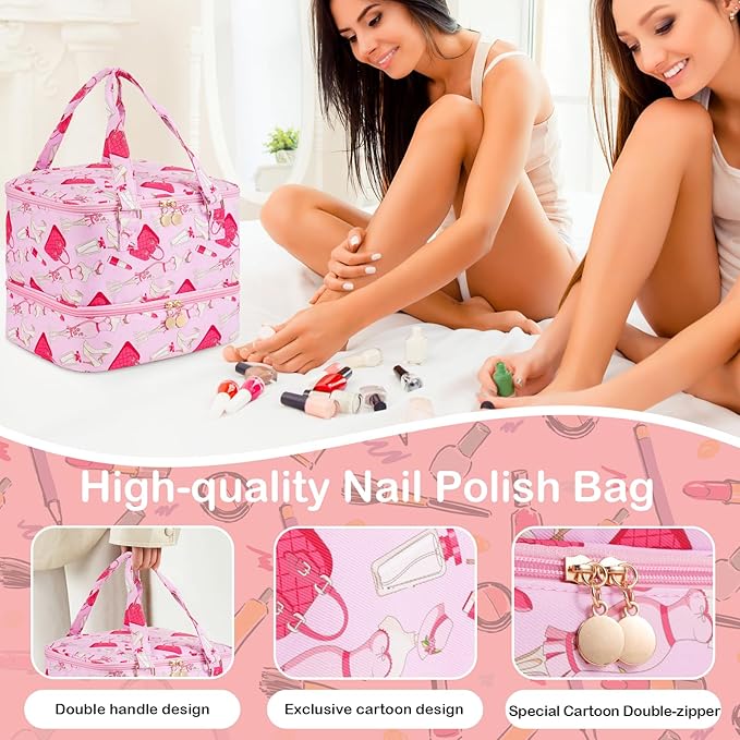 Uross Lipstick Nail Polish Organizer Bag for Teenager Girls Holds 42 Bottles Nail Polish & Nail Kit Storage Organizer Bag Nail Supplies Organizer Case for Nail Tech Gifts