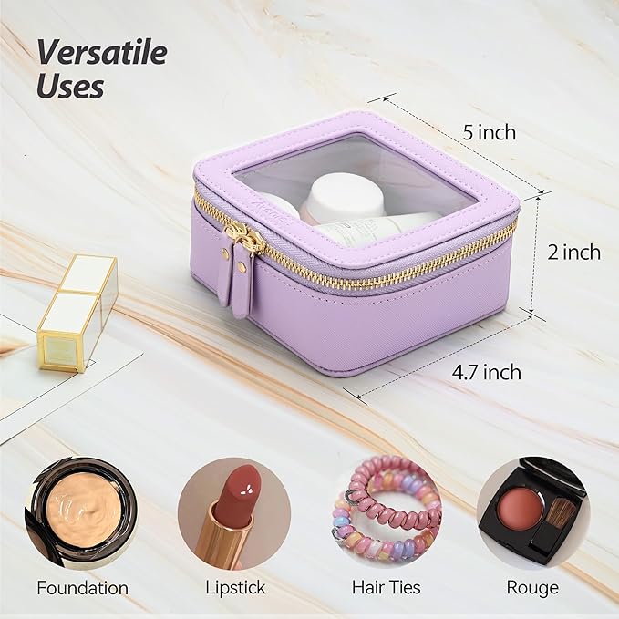 Aveniee Mini Clear Makeup Bag, Small Cosmetic Bags Travel Toiletry Bag, TSA Approved Clear Makeup Case Pouch with Zipper, Car Organizer Essentials for Women Men(Lilac)