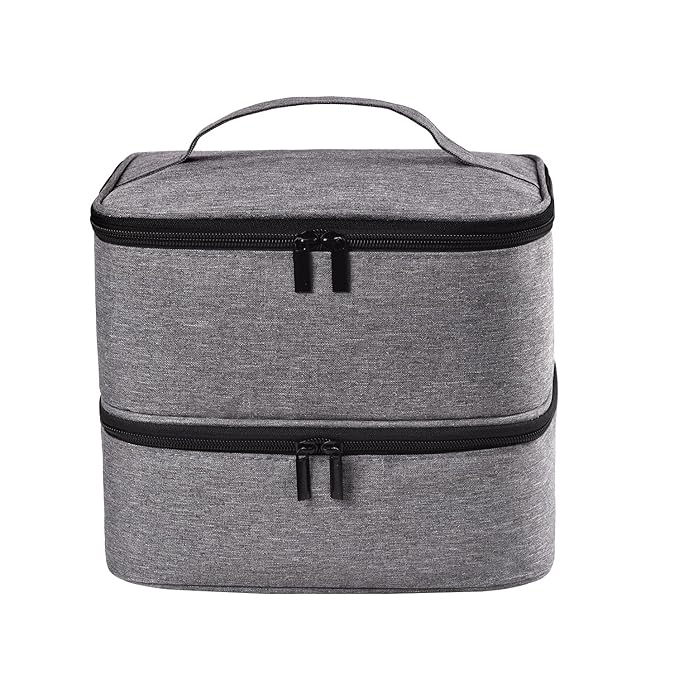 Nail Polish Carrying Case Bag-Holds 30 Bottles, Double-Layer Nail Polish Storage and Nail Dryer Case(Grey)