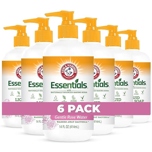 Arm & Hammer 6 Pack Liquid Hand Soap for Skin Cleaning - Cleanser for Kitchen & Bathroom with Gentle Rose Scent - Natural Hand Soap Cleanses, Softens 14 FL Oz (414ml)