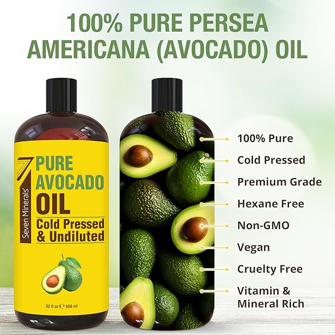 NEW Cold Pressed Avocado Oil For Hair, Skin, & Face - Big 32oz - Premium Grade & Hexane Free, 100% Pure, GMO Free, & Non-Greasy Carrier Oil for Natural Hair and Skincare - Great with Essential Oils