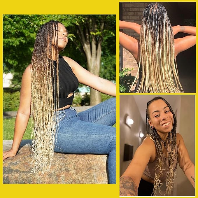 36'' Ombre Pre Stretched Braiding Hair Yaki Texture Crochet Braid Hair Extensions 4 Tones Braiding Hair Pre Stretched (7packs,1b/30/27/613)