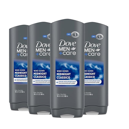 DOVE MEN + CARE Midnight Classico Body and Face Wash 4 Count for Calm, Replenished & Hydrated Skin
