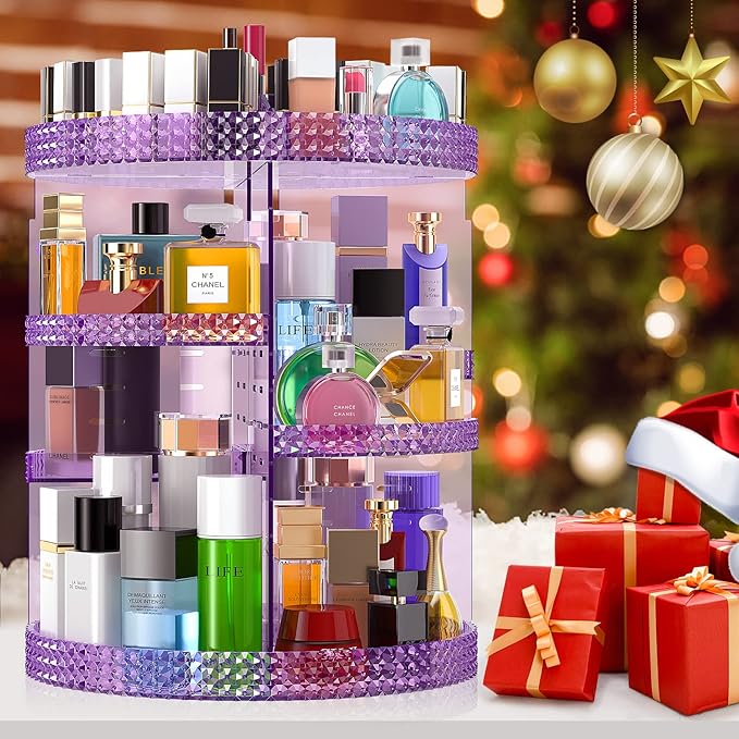 Makeup Organizer 360 Degree Rotating Cosmetic Storage Organizer, Acrylic Make Up Organizer, Large 7 Layers 360 Makeup Organizer, Fits Makeup Brushes, Lipsticks, Bathroom, Vanity, X-Large Purple