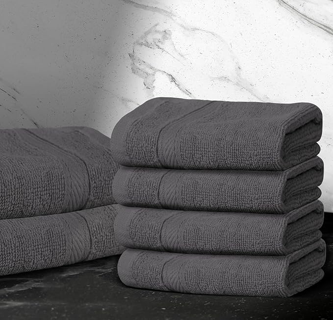 Avalon Towels Cotton Washcloths – (Pack of 12) Size 13x13 Inches, 100% Ring Spun Cotton, Absorbent, Soft Face Towels, Gym Towels, Hotel and Spa Quality, Reusable Fingertip Towels (Grey)