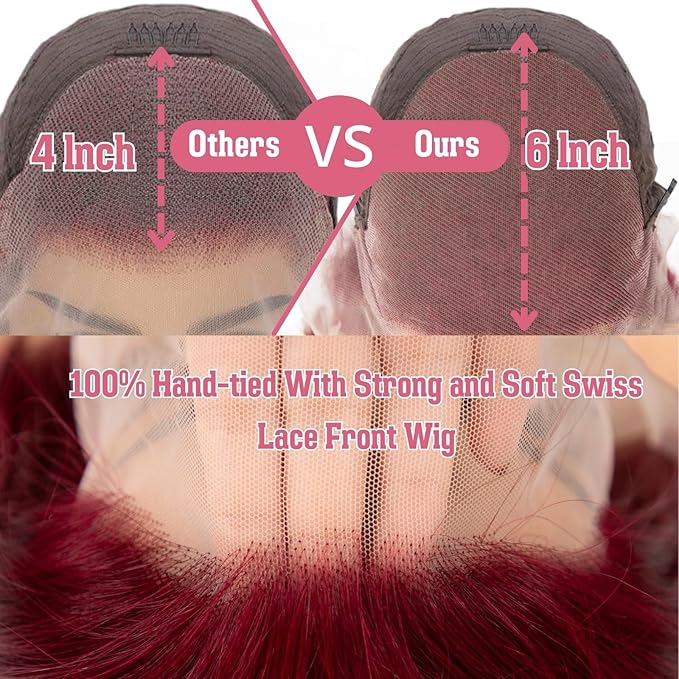 99j Burgundy Lace Front Wigs Human Hair 13x6 Hd Body Wave Lace Frontal Wigs Human Hair Pre Plucked 180 Density Glueless 99j Burgundy Red Wig Human Hair Colored Wigs for Women with Baby Hair 26 Inch