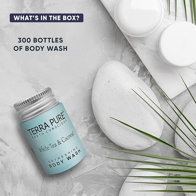 Terra Pure White Tea & Coconut Body Wash, Travel Size Hotel Amenities, 1 oz. (Case of 300)