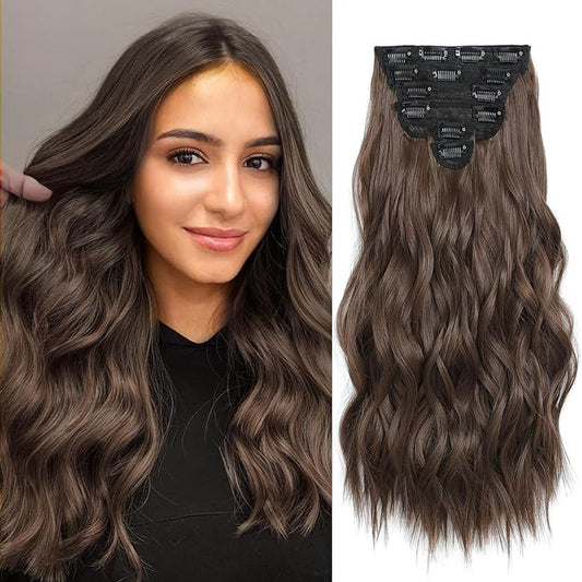 Clip in Hair Extensions for Women - 20 Inch Long Wavy Brown Extensions, 6PCS Chocolate Brown Hairpieces that Blend Naturally with Your Real Hair (20 Inch, Chocolate Brown)