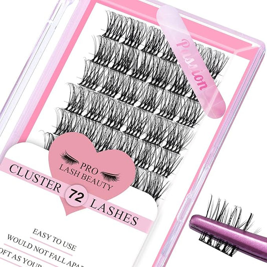 Cluster Lashes, 72 Pcs Individual Lashes, Lash Clusters DIY Eyelash Extension, Super Thin Band Reusable Soft & Comfortable (Passion-D-12mm)