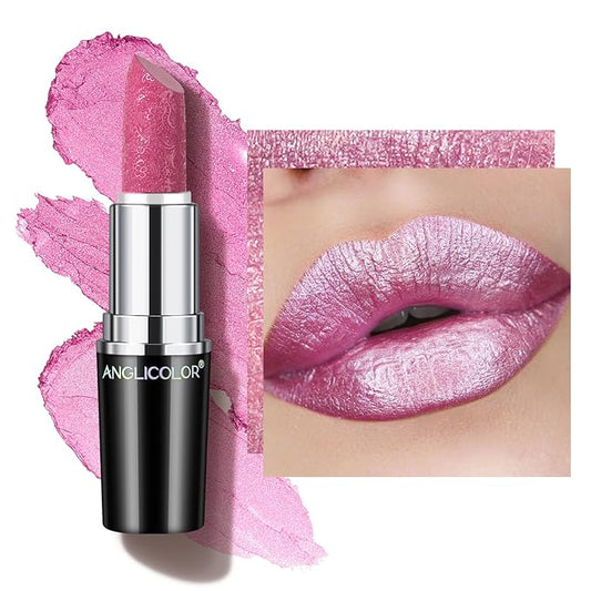 Glitter Pink Lipstick,High Impact Lipcolor,Lightweight Hydrating Formula Smooth and Non-Sticky,Metallic Lipstick For Women,Full-Coverage Lip Color (15 VELOCITY,4g)