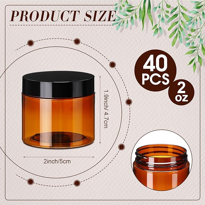 Tanlade Amber Plastic Jars with Lids Round Cosmetic Containers Amber Jars Refillable Containers for Powder Liquid Food Storage Kitchen Cosmetic Lotion Ointments Creams Essential Oil (2 oz)