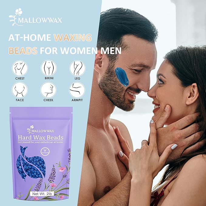 Hard Wax Beads, 2LB Blue Wax for Full-Body Hair, Strong Grip for Thick Hair Removal, Waxing for Legs, Arms, Chest & Back, No Strips Needed, Easy to Use at Home or Salon