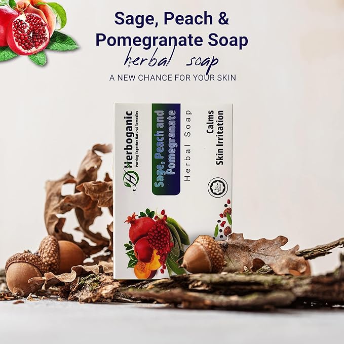 Sage Peach and Pomegranate Herbal Soap | Pack of 6 of 5oz soap Bar | Ideal for Men and Women, Soothing and Nourishing Soap for Moisturization