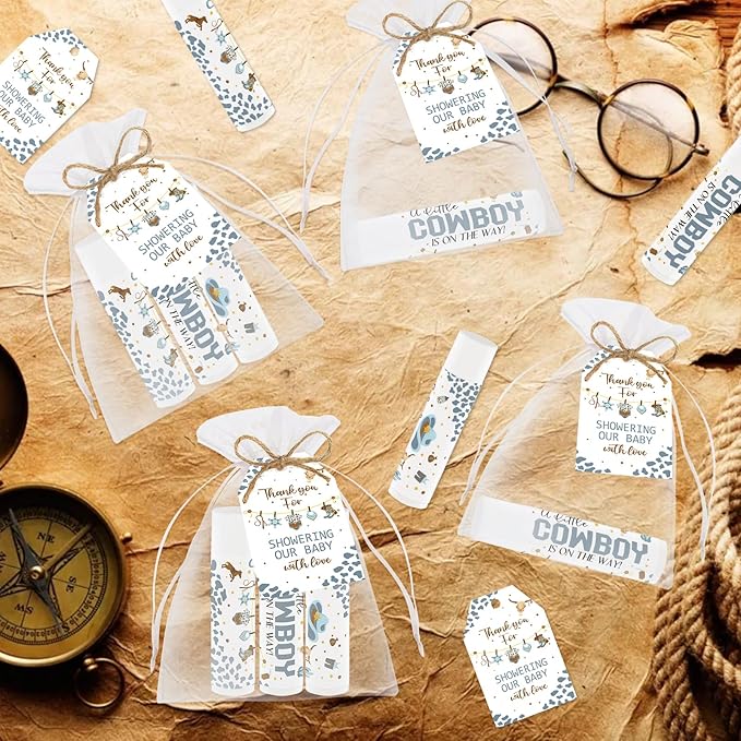 50 PCS Baby Shower Cowboy Lip Balm Bulk Neutral Gender Reveal Boys Girls Games Baby Shower Favors Gifts for Guests Moisturizing Lip Care Cowboy Themed Birthday Party Supplies Decorations