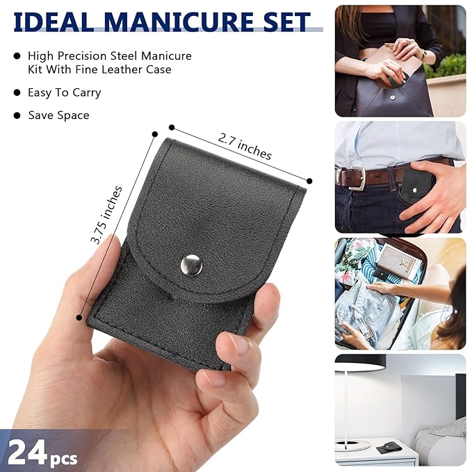 Lasnten 24 Set Manicure Set Bulk Nail Clippers Grooming Nail Kit Stainless Steel Professional Pedicure Kit Pedicure Tools with Travel Case Gifts for Men Women Personal(4 in 1,Black)