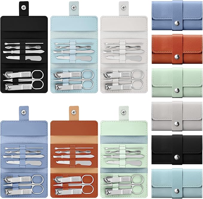 WILLBOND 12 Sets Manicure Set Nail Clippers Pedicure Kit 7 in 1 Stainless Steel Professional Pedicure Set Grooming Kits Nail Care Tools with Travel Case Multi Color(Morandi Colors)