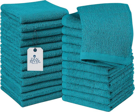 DAN RIVER 100% Cotton Washcloths 24 Pack Premium Quality Face and Body Cloth, Quick Dry Essential Towels for Bathroom, Hand, Kitchen & Cleaning, Baby Washcloths | 12X12 in | 400 GSM | Teal