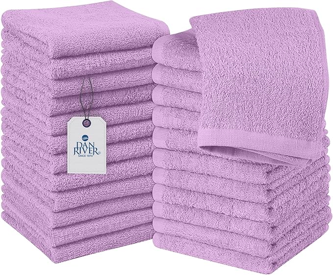 DAN RIVER 100% Cotton Washcloths 24 Pack Premium Quality Face and Body Cloth, Quick Dry Essential Towels for Bathroom, Hand, Kitchen & Cleaning, Baby Washcloths | 12X12 in | 400 GSM | Lavender