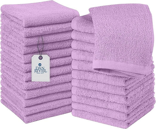 DAN RIVER 100% Cotton Washcloths 24 Pack Premium Quality Face and Body Cloth, Quick Dry Essential Towels for Bathroom, Hand, Kitchen & Cleaning, Baby Washcloths | 12X12 in | 400 GSM | Lavender