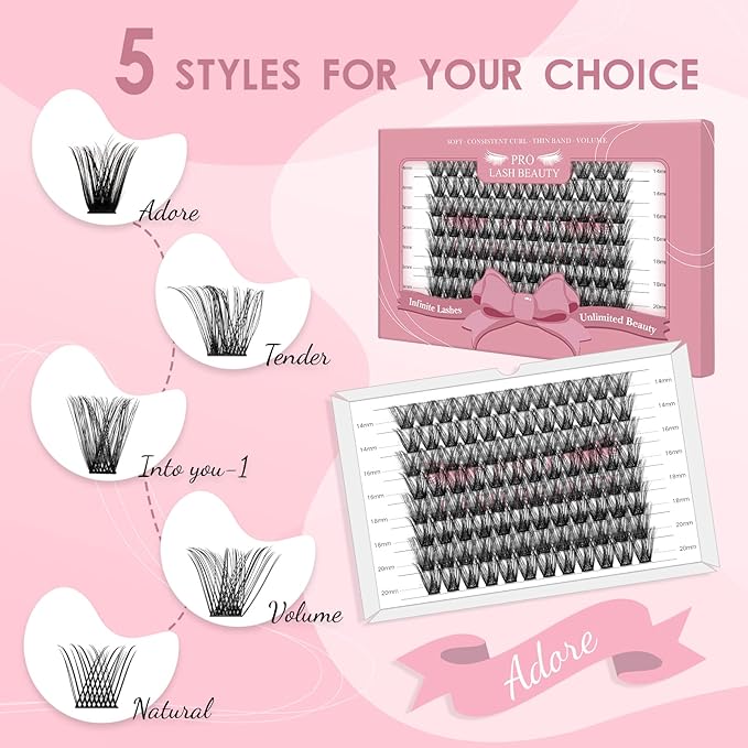 Lash Clusters, 96 Pcs Individual Cluster Lashes DIY Lash Extension Eyelash Clusters Volume Wispy Lashes Super Thin Band Reusable Soft & Comfortable(Into You-01-C-18 mm)