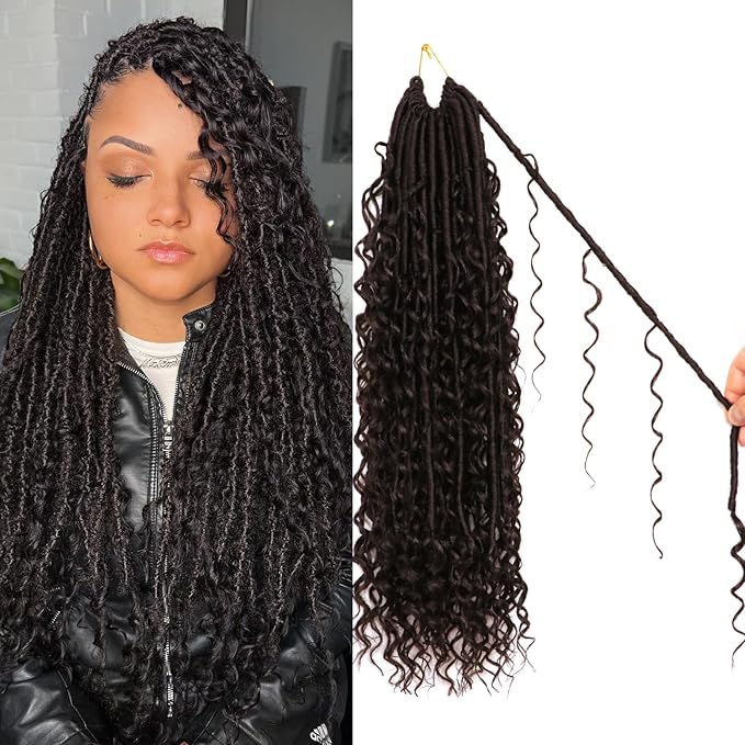 8 Packs Goddess Faux Locs Crochet Hair-18 Inch Boho Soft Locs Crochet Hair for Black Women (#2, 18 Inch(Pack of 8))