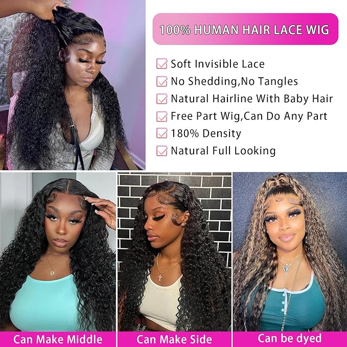 13x4 Lace Front Wigs Human Hair 180 Density Human Hair Wigs for Black Women Deep Wave Lace Front Wigs Human Hair Pre Plucked with Baby Hair 36Inch