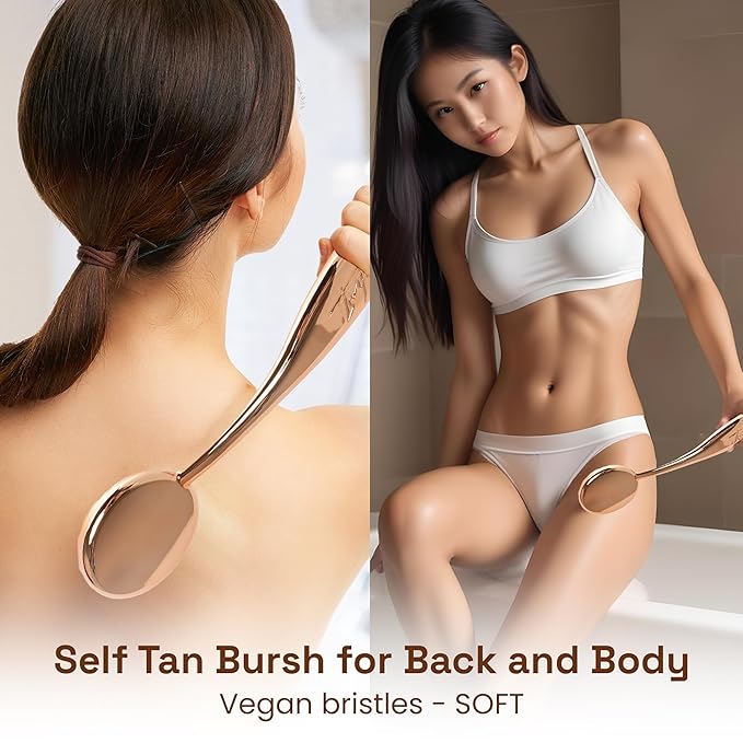 Self-Tan Back Applicator - Self Tanner Brush for Back - Body and Face Kabuki Brush Applicator for Fake Tan, Lotion, Makeup, and Sunscreen, Back Brush Applicator for Sunless Tanner and cream