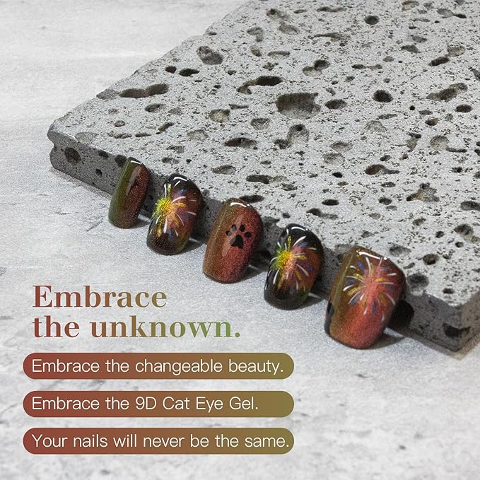 9D Cat Eye Gel Nail Polish Set, 15ml Black + 15ml Ruby Gaze Cat Eye Gel, Includes Silicone Handle Cylinder Magnetic Stick for Mesmerizing 9D Effects