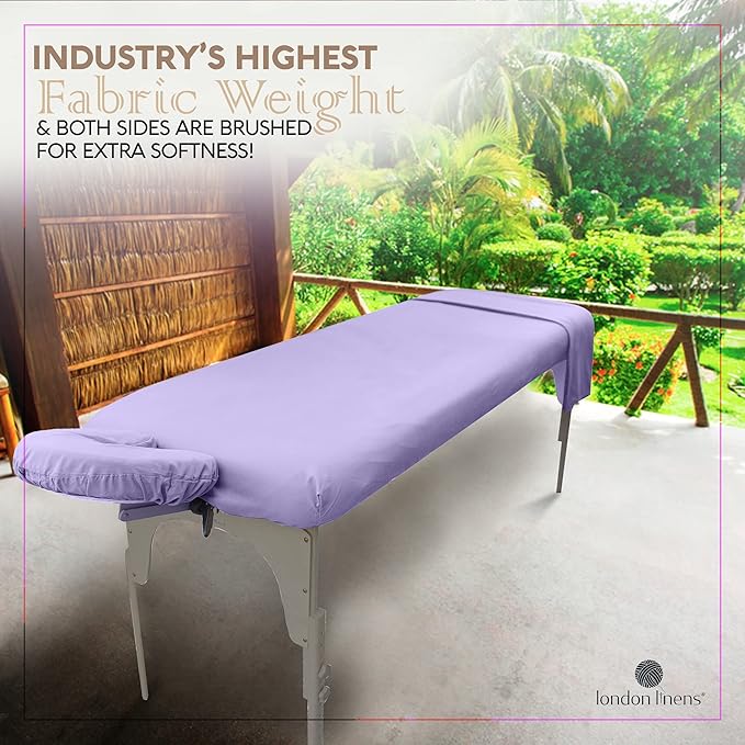 LONDON LINENS Soft Microfiber 3-Piece Massage Table Sheets - Super Lightweight, Stain and Wrinkle Resistant - Includes Table Cover, Fitted Sheet, and Face Rest Cover (Fresh Lilac)