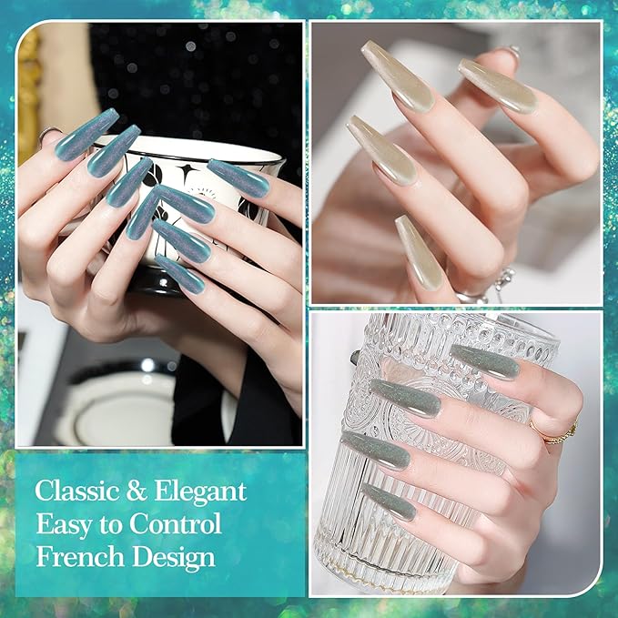 Adhere 7Pcs 12ML Cat Eye Soak Off UV LED Gel Nail Polish, Reflective Glitter Cat Eye, Sparkling Diamond Magnetic Flash Color with Magnet