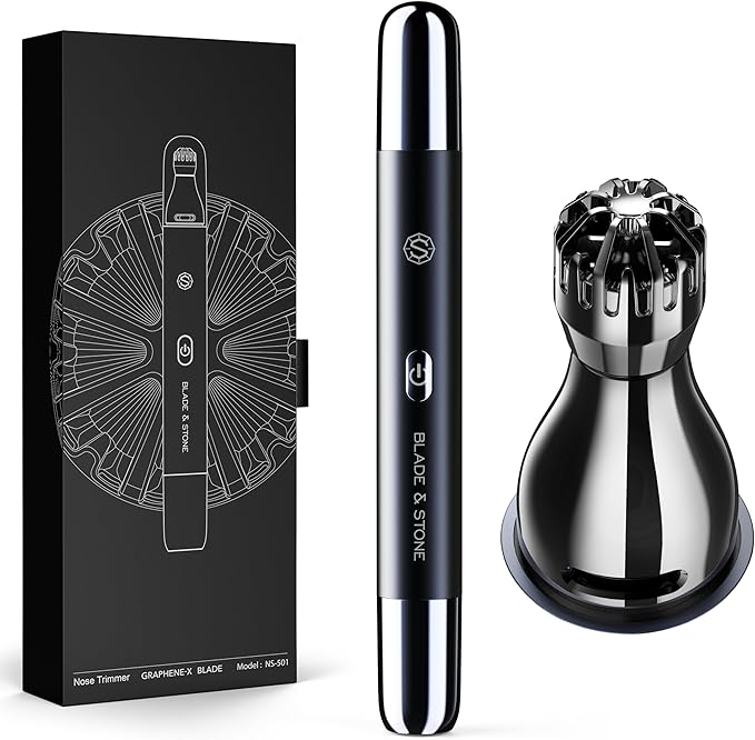 Blade & Stone™ NS501M Nose & Ear Trimmer | Graphene-X™ Blade | High-Velocity, Low-Noise Motor | Patented Rotary Blade Design | Skin-Friendly, Tug-Free Performance, Detachable Head (Dark Night)