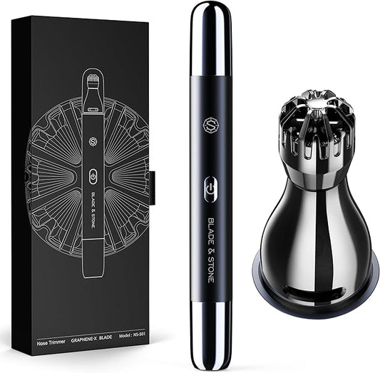 Blade & Stone™ NS501M Nose & Ear Trimmer | Graphene-X™ Blade | High-Velocity, Low-Noise Motor | Patented Rotary Blade Design | Skin-Friendly, Tug-Free Performance, Detachable Head (Dark Night)