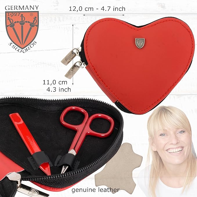 3 Swords Germany - brand quality 5 piece manicure pedicure grooming kit set for professional finger & toe nail care tweezers file clipper genuine leather case in gift box, Made by 3 Swords (03898)