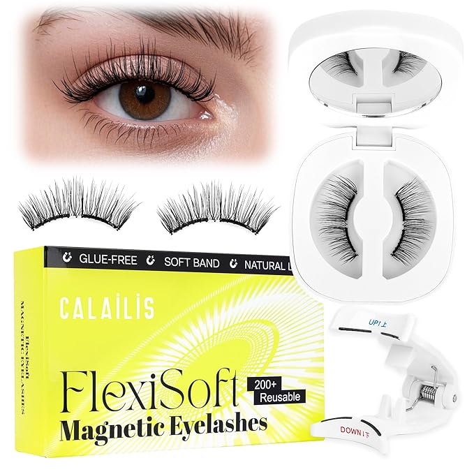 CALAILIS Magnetic Eyelashes with Applicator Upgrade Soft Magnetic Eyelashes Natural Look Reusable Magnet Lashes Kit No Glue Needed Easy to Wear and Remove (M01)