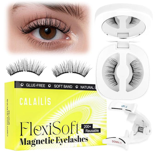 CALAILIS Magnetic Eyelashes with Applicator Upgrade Soft Magnetic Eyelashes Natural Look Reusable Magnet Lashes Kit No Glue Needed Easy to Wear and Remove (M01)