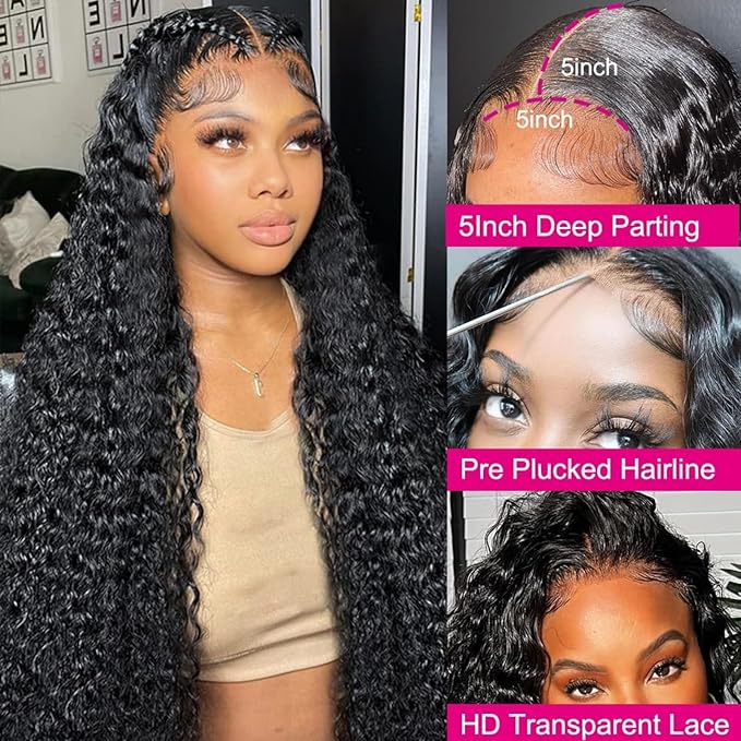 28 Inch 5x5 Lace Front Wigs Human Hair Pre Plucked 150% Density Water Wave Glueless Lace Frontal Wigs Human Hair for Women 5x5 Brazilian Virgin HD Lace Closure Human Hair Wigs with Baby Hair