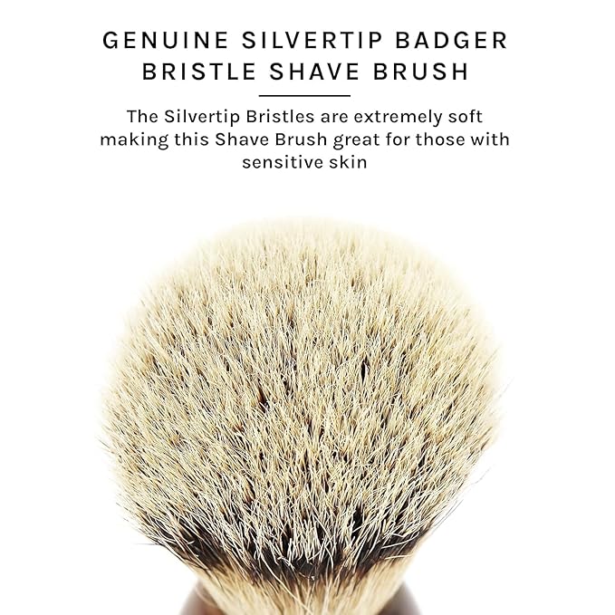 Parker Silvertip Badger Shaving Brush-Faux Horn Handle with a Chrome Base, Long Loft Dense Bristles- Men's Badger Shaving Brush with Stand Included