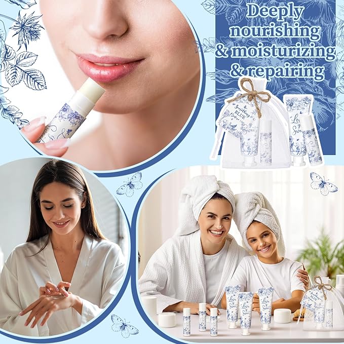48 Sets Something Blue Before I Do Bridal Shower Hand Cream and Lip Balm Gift Bulk Blue Floral Wedding Favors Travel Size Hand Lotion and Lip Balm Bridal Shower Party Supplies for Guest
