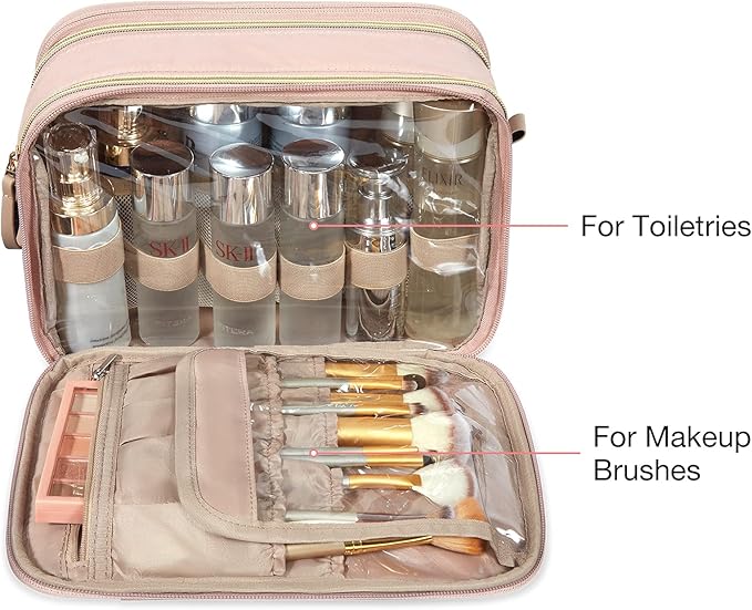 BAGSMART Toiletry Bag for Women, Large Toiletry Bag Water-resistant Makeup Cosmetic Organizer Bag Door Room Essentials for Accessories, Shampoo, Full Sized Container, Toiletries (Medium, Pink)
