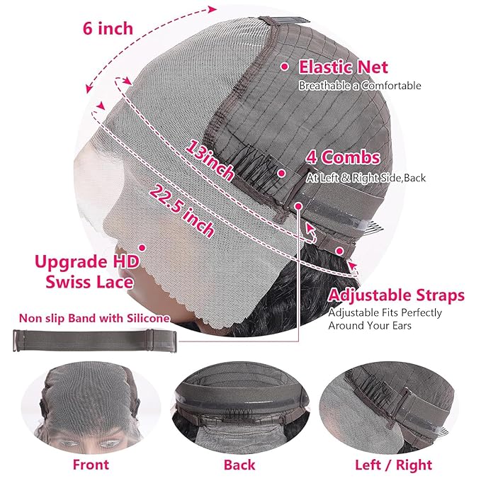 10 Inch 13x6 Water Wave Lace Front Wigs Human Hair Pre Plucked HD Transparent Lace Front Wigs Human Hair Water Wave Lace Frontal Wigs Human Hair Wigs for Women (Natural Black, 10 Inch)